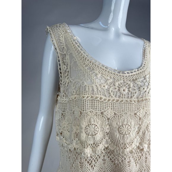 NorthStyle Lace Layered Resort Shift Dress Size XL Beige Cotton - Picture 2 of 16